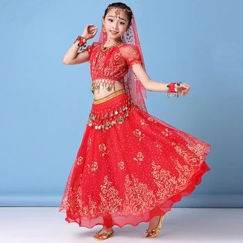 4Pcs/Nastaviť Nové Deti, Brušný Tanec Kostým Nastaviť Orientálna Indický Tanec Kostýmy, Brušný Tanec Nosiť Šaty Indické Oblečenie Pre Dievčatá