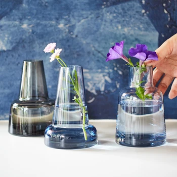 Nordic dizajn skla vas Škandinávskych Šedá/modrá Hrad mini Vázy Hydroponics Usporiadanie kvet kvetináče Domáce Dekorácie