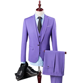 Pánske oblek tri-dielny oblek (kabát + nohavice + vesta) svadobné hostiny šaty farbou Európsky a Americký štýl pánske oblek