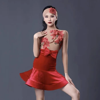 Kvetinový bez Rukávov a Lotus Dizajn Deti latinské Tanečné Šaty pre Dievča Šaty Súťaže Spoločenský Tanec Kostým NY06 0393