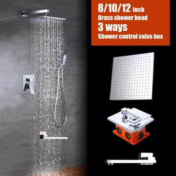 Kúpeľňa 3 spôsoby mosadz sprcha set vložené okno zmiešavač kontroly kohútik, ventil leštenie chrome 8 10 12 palcový zrážok sprcha hlavy