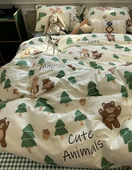 Móda lesa medveď zajaca veverička posteľná bielizeň nastaviť dieťa, dospievajúci,twin plný kráľovná bavlna bytový textil posteľ list vankúš deka kryt