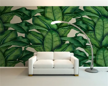 Vlastné tapetu ručne maľované zelené rastliny, listy, obývacej izby, spálne, gauč pozadí steny dekoratívne maľby nástenné maľby behang