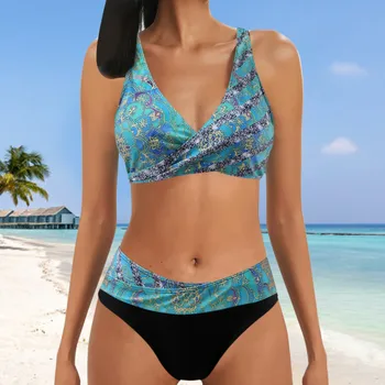 Nový Sexy Plavky Plus Veľkosť Vysoký Pás Vytlačené Ženy Bikini Set Plaviek Push Up plavky Ženské Plavky dvojdielne plavky #t2g