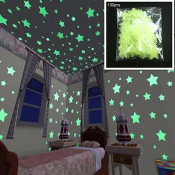 100ks 3 CM 3D Svetelné Star Samolepky na Stenu Žiarivka Rozsvieti V Tme Pre Domáce detská Izba obývacia izba Odtlačkový Strany Dekoroch
