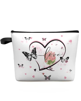 Láska Motýľ Kvety Tulipán Akvarel Vlastné Cestovné Kozmetická Taška Prenosná Make-Up Odkladacie Puzdro Ženy Nepremokavé Peračník