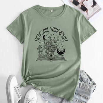Fiktívne túlavé topánky T-shirt Estetické Kniha Mágie Mystické Tshirts Drzý Ženy Knižnej Čítanie Top Tee Tričko