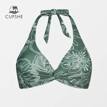 CUPSHE tvaru s uväzovaním za Bikini Top Len Pre Ženy Zelená Sexy Vymeniteľné Čalúnená Späť Hák Hore 2023 Pláži Samostatné Plavky Podprsenka Top