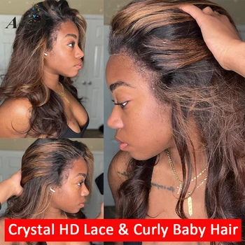 Ombre Farebné Zvýraznenie Crystal HD 360 Čipky Čelnej Ľudské Vlasy Parochňa Glueless Transparentné 13x4 Predné Čipky Parochne Kučeravé Dieťa Vlnité Vlasy