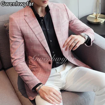 Gwenhwyfar Prúžok Koberčeky pánske Oblek Singel svojim Klope Slim Gentleman Všestranný Ružové Sako Bežné Sociálny Úrad