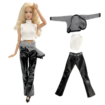 3 Položky/ Nastaviť Módne Oblečenie Moderný Kabát+Biely Top+Pu Trouseres Office Jednotné pre Bábiku Barbie Príslušenstvo 1/6 Bábiky Oblečenie