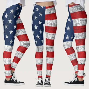 Usa Americká Vlajka Tlač Leggins Dámske Vlasteneckej Štýl Slim Strečové Nohavice Úzke Legíny Jogy Beží Deportes Pantalones