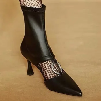 Sexy 2023 nové módne Polovice topánky Kovové Duté Ukázal Prst Stiletto Vysokým Podpätkom pre Ženy Retro Jeseň Soild Priedušná Botas