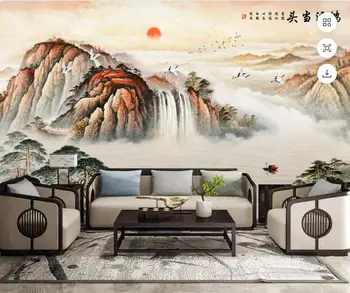 3d foto tapety vlastné nástenné Čínsky štýl, horské vodné atrament krajiny izba moderné domáce dekorácie, tapety na steny 3d