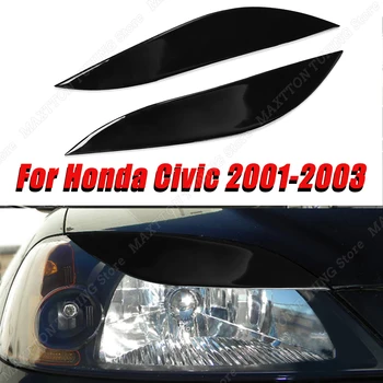 Lesklý Čierny Auto Predného Svetlometu Obočie, očné Viečka Viečka Lampa Kryt Nálepky Telo Súpravy Výbava pre Honda Civic 2001 2002 2003 Tuning