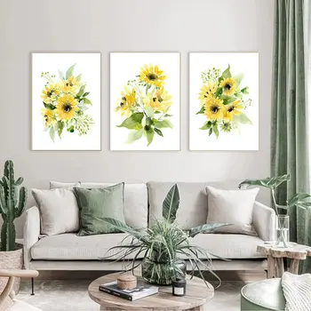 Kvet Umelecké Plátno na Maľovanie Žlté Lístky Umenie Nordic Plagáty a Vytlačí Akvarelových obrazov na Stenu pre Obývacia Izba Dekor