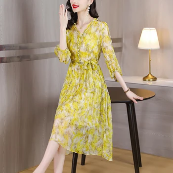 Šaty na jar a v lete roku 2023 nové senior zmysel temperament kvetinový sukne svetlo luxusný čaj prestávke francúzsky sukne