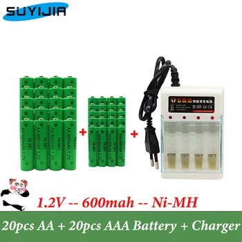 1.2 V, AA+AAA 600mah Ni-MH dobíjacie batérie s nabíjačkou batérie vhodné pre hodiny, myš počítač hračka baterka batérie atď.