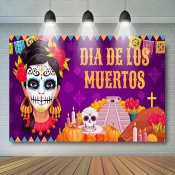 Deň Mŕtvych Halloween Pozadie pre Mexické Fiesta Lebky Kvetinové Pozadie Fotografie Dia DE Los Muertos Narodeninovej Party