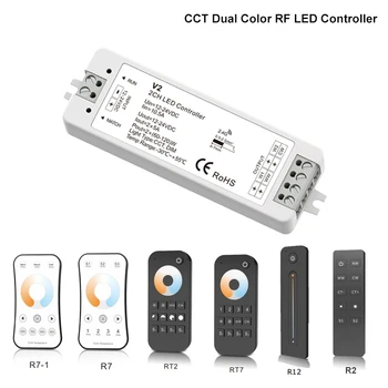 V2 DC12V 24V LED Controller 2 10A 2.4 G Bezdrôtového Diaľkového Ovládania RF LED Stmievač pre 5050 3858 KLASU CCT WW/CW LED Pásy Svetla