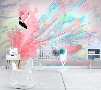 Beibehang Vlastnú tapetu 3d maľby moderný minimalistický ručne maľované flamingo pierko tapety Nordic tv papier pozadí steny