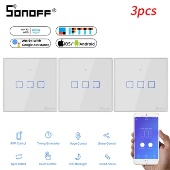 1-3KS SONOFF T2EU 1C/2C/3C TX Smart Wifi Ľahký Dotyk Prepínač Stenu Smart Switch 433 RF Diaľkové Ovládanie Práce s Alexa Smart Home