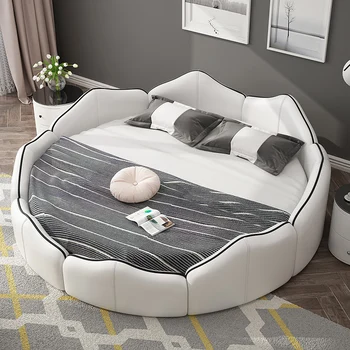 Kolo manželská posteľ Princezná online celebrity posteľ svetlo luxusné mäkké lôžko minimalistický kožené postele Lotus svadobné posteľ