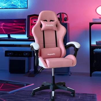 Ružová herné stoličky pre dievčatá počítač stoličky výškovo nastaviteľné pohodlné kancelárske kreslo s bedrovej opierky hlavy vankúš Otočná Stolička