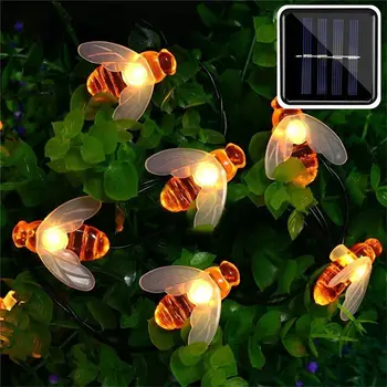 7M Slnečné Svetlo Reťazec 50 Led Honey Bee Tvar Solárny Rozprávkových Svetiel Pre Vonkajšie Domov Záhradný Plot, Letná Výzdoba