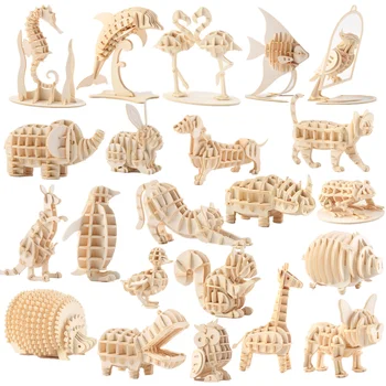 3D Ozdoby, Drevené Puzzle Zvierat Montáž Súpravy DIY Stôl Dekorácie Bezpečné a netoxické Ľahké Punč Dar, Deti Puzzle