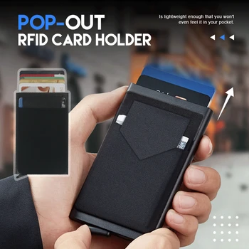 Tenký Hliníkový Prenosný Peňaženka s Pružnosť Späť Puzdro ID Kreditnej Karty Držiteľ Mini RFID Peňaženky Automaticky Pop Až banková Karta Prípade