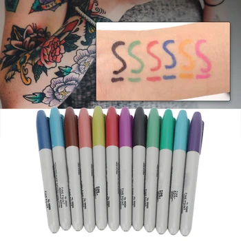 12 Farieb Multifunkčné Umývateľný Tetovanie Marker Pero Watercolour Tetovanie Maľovanie Pero Tetovanie Polohy Nástroje Tetovanie Dodávky