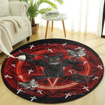 Desivé Ježiš Pentagram Smrti Satanic Mačka Umenie Vzor Kolo Mat Non Slip Flanelové Podlahové Koberce