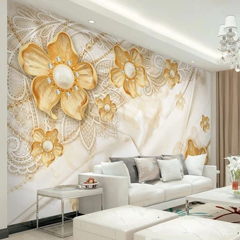 3D Tapety Zlata Európskeho Štýlu Šperky Kvety, Fotografie, Nástenné Maľby Obývacia Izba Gauč TV Spálňa Domova Pozadí 3D Fresco