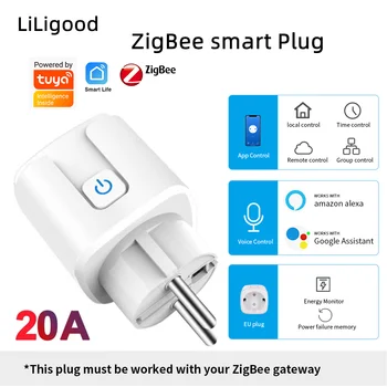 LiLigood EÚ Zigbee Plug Tuya Zigbee Smart Plug 20A 220V Adaptér do Zásuvky Napájania Bezdrôtového Diaľkového Ovládania Práce S Domovská stránka Google Alexa