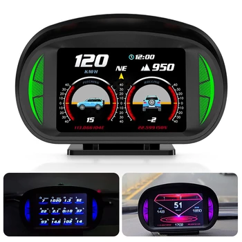 Bezpečnostný Alarm Sklonu Svahu Meter P2 Duálny Systém HUD Turbo Brzdy Test OBD2 GPS Tachometer Auto Head Up Display Alarm prekročenia rýchlosti