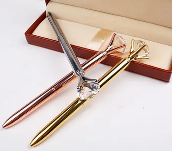 Kovové puzdro guľôčkové pero Carat diamantový prsteň pero Crystal lady svadobné kancelárske školské potreby darček roller guličkové pero, ružové zlato