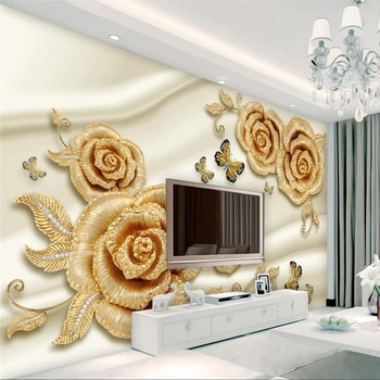 beibehang Vlastné foto tapety 3d fresco luxury 3d gold rose diamond motýľ šperky TV pozadie abstraktných de parede stenu papier