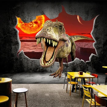 Vlastné Fotografie na Stenu Papier Dinosaura Porušenú Stenu 3D Art Nástenné Reštaurácia, Kaviareň Deti Miestnosti Dekorácie, Tapety Nástenné Maľby