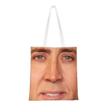 Opakovane Nicolas Cage Tvár Nákupní Taška Ženy Ramenný Plátno Tote Bag Prenosný Zábavný Meme S Potravinami Shopper Tašky