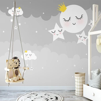 Vlastné Tapetu Nordic Ručne Maľované 3D animovaný Cloud Hviezdne Nebo nástenné Maľby detskej Izby, Spálne, Pozadia Dekor Abstraktných De Parede
