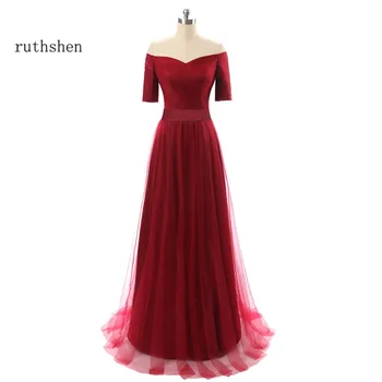 ruthshen Burgundsko Prom Šaty, Lacné Mimo Ramenný Skladaný Tylu 2023 Real Foto Formálne Večerné Šaty Vestido Longo
