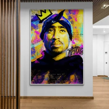 Graffiti Pop Art Rapper Tupac Shakur Portrét Plátno na Maľovanie Hip Hop Rap 2Pac Plagát, Tlač Domov Steny Interiéru Obývacej Izby Obrázok