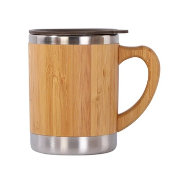 Praktické Bambusu Káva Hrnček z Nerezovej Ocele Drevené Kávu, Čaj, Pohár Izolované 12 oz