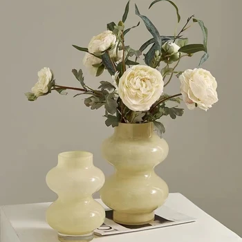 Francúzske Retro Mlieko Žltá Sklenené Vázy Obývacia Izba Kvet Usporiadanie Hydroponické Domáce Dekorácie Stola Estetické Vázy na Kvety