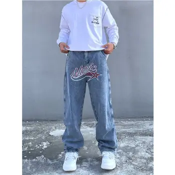 Y2K Vytlačené Jeans Modrá Vysoký Pás Bežné Pár Džínsy Oblečenie Hip Hop Móda Retro Univerzálne Trendové pánske Džínsy Hot Predaj 2022
