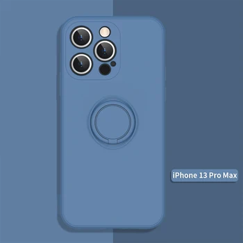 Tekutý Silikón Telefón puzdro Pre iPhone 13 12 11 Pro Max Mini XS Max XR X 7 8 Plus SE 2020 Magnetické Prst Prsteň Stáť Kryt Telefónu
