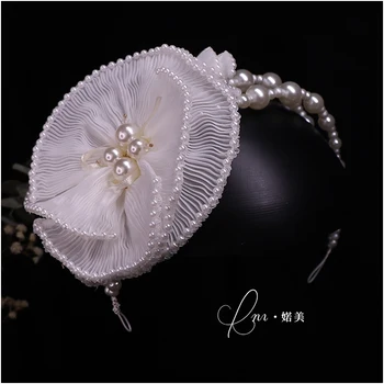 Francúzsky svadobné hlavový most prehnané tvorivé skladaný nadrozmerné kvet elegant pearl headdress foto šaty, doplnky do vlasov