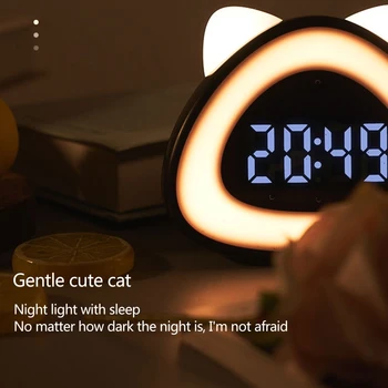 Čas Prebudiť Budík, Nočné Hodiny Cute Cat Hlasové Ovládanie Elektronické Hodiny s Nočné Svetlo Spánok Funkciu pre Dieťa Deti