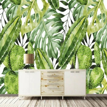 wellyu Európskej vinobranie ručne maľované dažďového pralesa banán listový kaktus pozadí vlastné veľké nástenné tapety abstraktných de parede